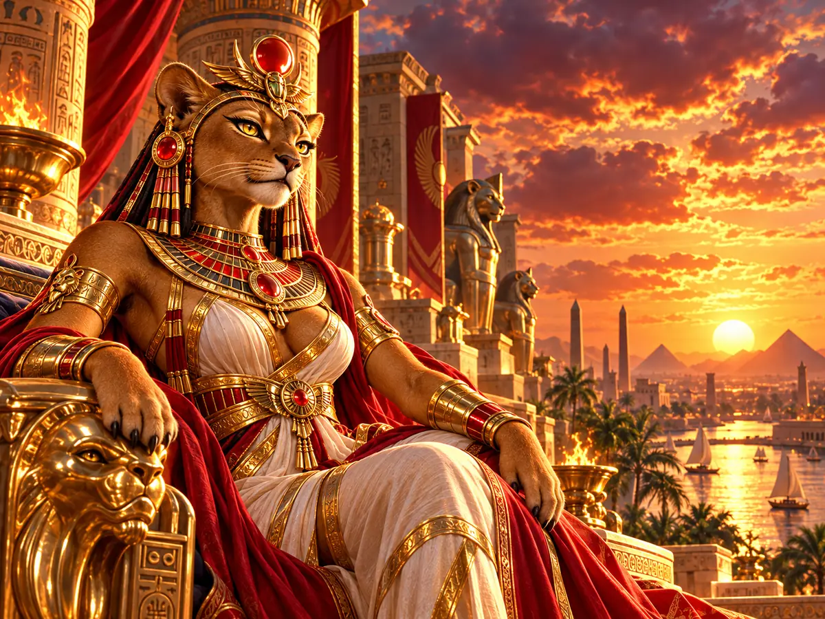 Sekhmet assise sur un trône face au Nil, visuel Amunbet